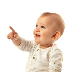 Lovey baby pointing to choose and press white background