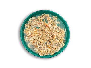 small shrimp on bucket or round tray isolated on transparent background