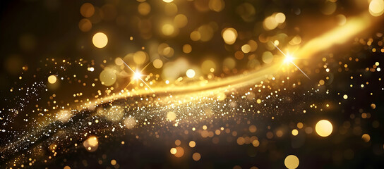 Obraz premium Abstract golden bokeh lights background with a sparkling streak.