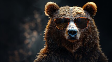 Obraz premium Bear wearing sunglasses, dark background, dramatic lighting, cool attitude