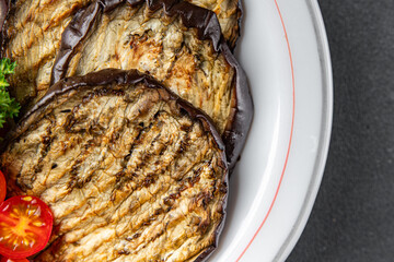 grilled vegetables eggplant, pepper, tomato fresh cooking appetizer meal food snack on the table copy space food background rustic top view