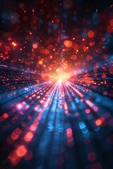 Obraz premium Data streams converging into a radiant point, glowing lights, dynamic cyber theme