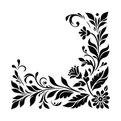 Obraz premium Floral corner border black silhouette vector with white color background