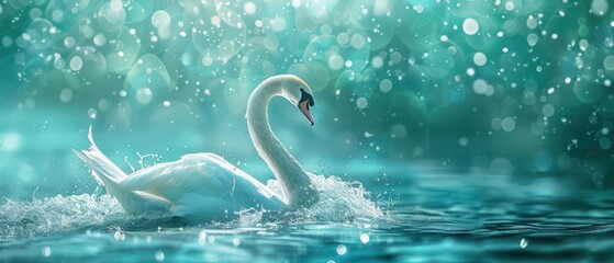 Fototapeta premium Aquarius Constellation Symbol with Elegant Swan on Aqua Background, Representing Innovation, Vision, and Progress, Symbolic of Humanitarianism and Graceful Water Flow