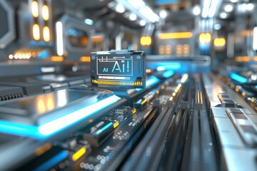 Naklejka premium AI Data Analysis in Modern Factory, Advanced Technology in Artificial Intelligence, High Tech Digital Innovations, Futuristic Design, Modern Industrial Elements, Detailed Setup.