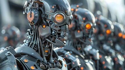 Fototapeta premium Sci-fi female soldiers in futuristic space protective suits, showing expressions of fear during a battle, featuring a fantastic female hero.