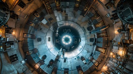 Obraz premium Cutting Edge Nuclear Fission Reactor A Technological Symphony of Cascading Coolant and Blinking Lights