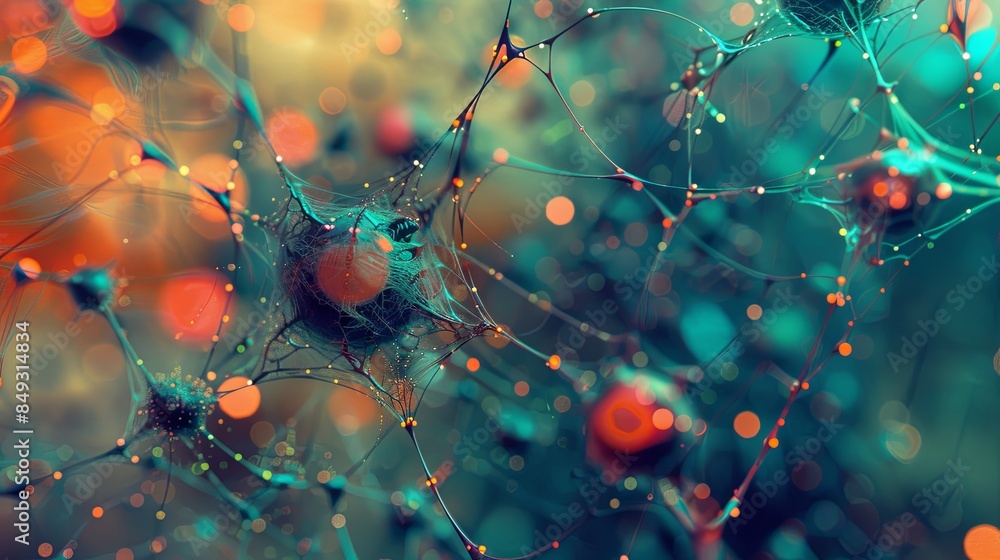Poster A digital artwork showcasing the interconnected nodes and connections of a neural network, representing the complex processing and learning capabilities of AI. Generative AI