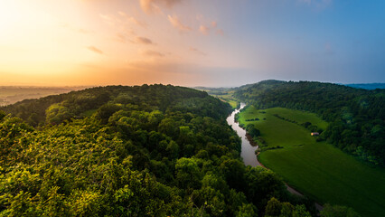 View of the river Wye from Symonds Yat, Yat rock. Evening view at sunset