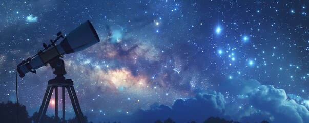 Summer astronomy camp with stargazing telescopes, constellations and night sky, 4K hyperrealistic photo.