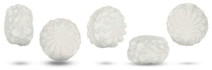 A few quivering white marshmallows. Isolation on a transparent background.