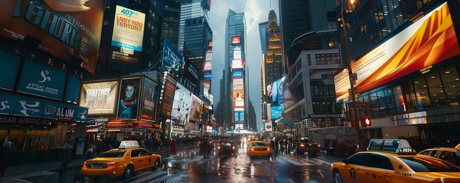 Digital billboard mockup in a bustling cityscape, showcasing dynamic ad content. Hyperrealistic 4K photo.