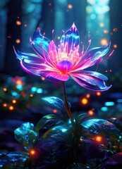 Generative AI beautiful fantasy flower plant with glowing light, luminous and realistic flowers. Each petal emits a mesmerizing, enchanting flower atmosphere magical floral, Gorgeous mystical Floral	