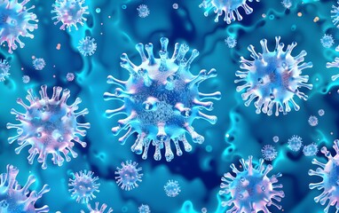 viruses and bacteria, pathogens that cause disease. Macro photography of viruses, Macro microscope image of a virus cell with influenza spikes, influenza, Omicron coronavirus, microbiology background