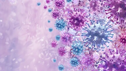 viruses and bacteria, pathogens that cause disease. Macro photography of viruses, Macro microscope image of a virus cell with influenza spikes, influenza, Omicron coronavirus, microbiology background