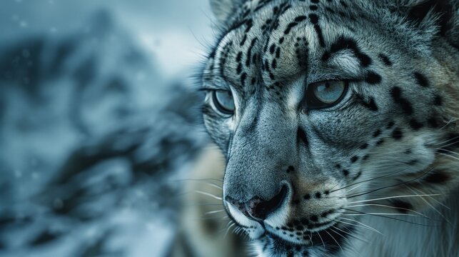 A beautiful snow leopardess in the wild.
