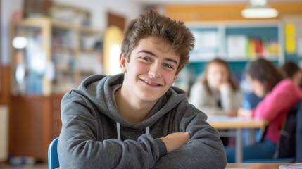 Teenage French Boy Studying in Classroom Setting, Educational Environment for Learning, School Life, Youth Education, Diversity and Inclusion Concept