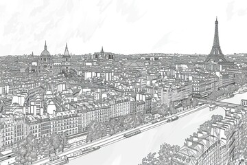 Paris Cityscape Sketch with Eiffel Tower