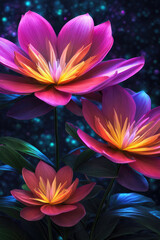 Generative AI beautiful fantasy flower plant with glowing light, luminous and realistic flowers. Each petal emits a mesmerizing, enchanting flower atmosphere magical floral, Gorgeous mystical Floral	