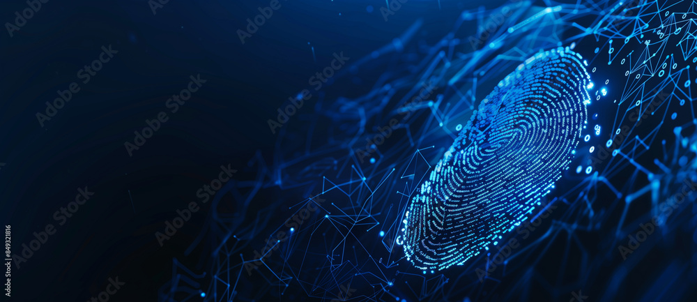 Poster a digital fingerprint with interconnected nodes, representing the complexity and connectivity of dig