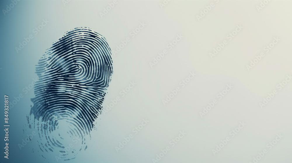 Poster a high-contrast digital fingerprint on a light background, emphasizing the uniqueness and detail of 