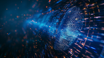 Obraz premium A digital fingerprint with motion blur effects, set against a dynamic background, suggesting speed and technological advancement.