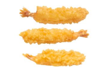 Set of tempura shrimps isolated on transparent background