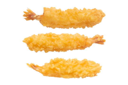Set of tempura shrimps isolated on transparent background