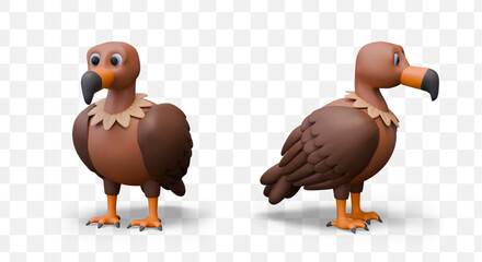 Vector vulture in 3D cartoon style. Large diurnal bird of prey