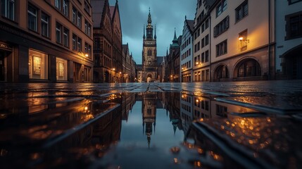 Fototapeta premium AI generator image of Munster, Germany, beautiful water reflection in the rainy season