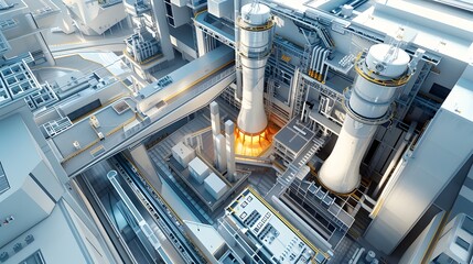 Futuristic Nuclear Power Plant with Pulsing Reactor Cores and Advanced Control Systems