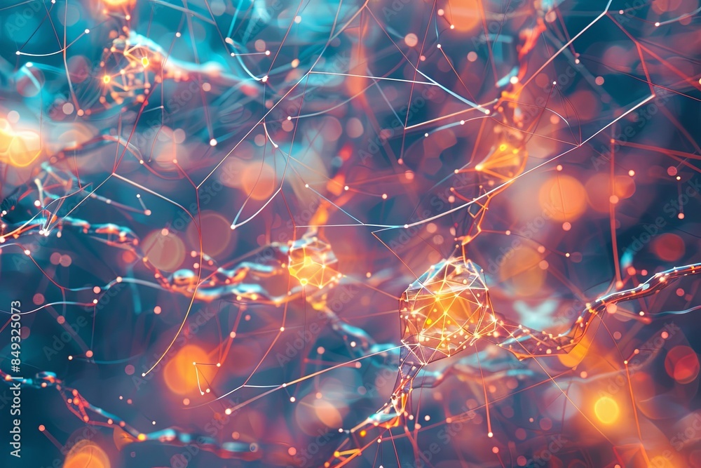 Poster A colorful, abstract representation of a neural network with interconnected nodes, showcasing the power of AI in data processing and learning. Generative AI