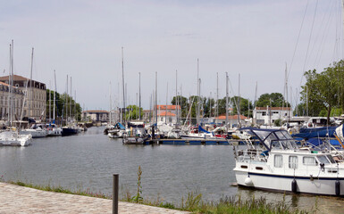 Rochefort, Touristic town and ancient naval base on the Charente estuary. Marina port with boats...