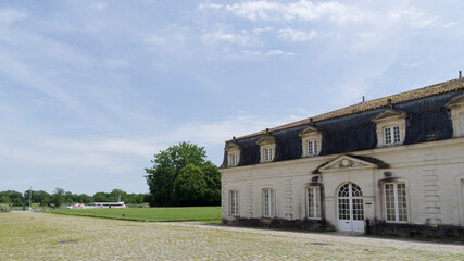 Rochefort in Charente estuary in southwestern France. Pavilion and garden of the Corderie Royale near the Charente River. Ancient Royal rope making factory