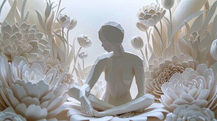 Artful paper cutout of a person surrounded by a finely crafted paper scene, demonstrating the beauty of paper crafting