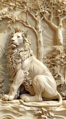 Obraz premium 3d lion Wallpaper Background golden art for digital printing wallpaper, mural, custom design wallpaper. AI generated illustration