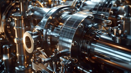 Intricate Mechanical Assemblage Gleaming Industrial Plant Components in Perpetual Motion