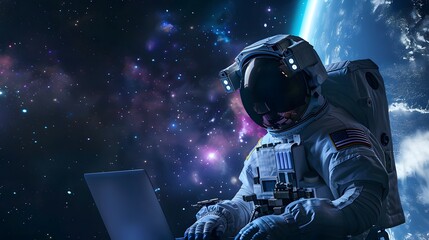 realistic superLaptop computer in space, Astronauts