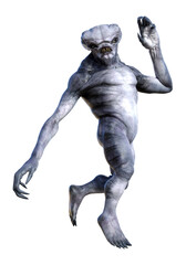 Illustration of an alien monster in a playful pose on a white background.