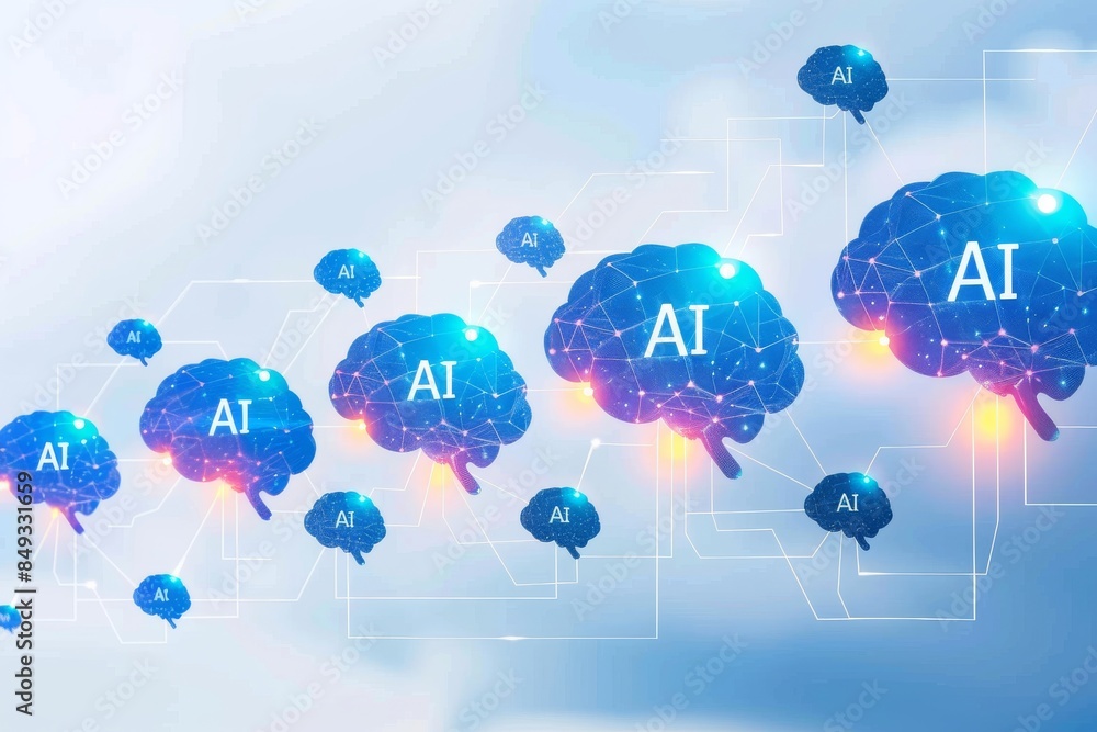 Poster ai brain network with cloud computing, advanced technology in artificial intelligence, high tech dig