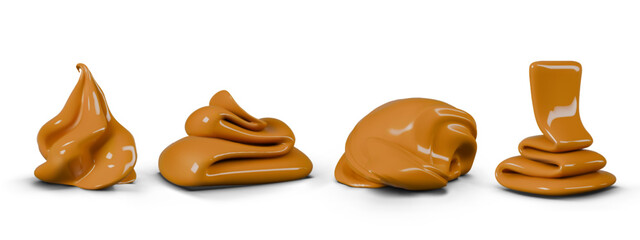 Toffee cream in various forms. Paste from boiled condensed milk. Caramel liquid
