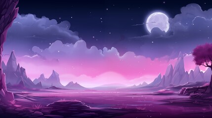 Fototapeta premium A Dreamy, Tranquil Fantasy Landscape under a Star-Studded Night Sky