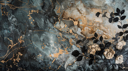 panel wall art marble background with flower design