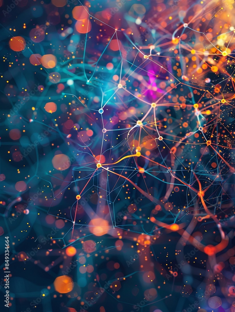 Poster An abstract illustration of a neural network with nodes and connections, representing the complex data processing and learning capabilities of artificial intelligence. Generative AI