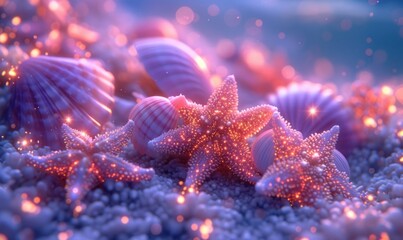 coral and shell wallpapers for your phone, in the style of realistic fantasy artwork, luminous fantasies, light purple and blue, sung kim, luminous quality, ferrania p30, cute and dreamy 