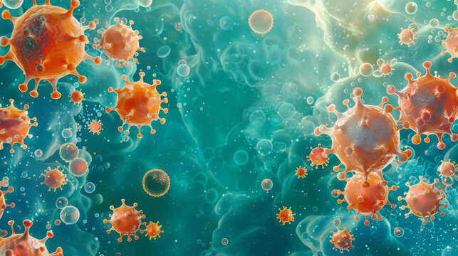 Microbial Structures on Teal Background