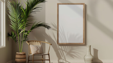 wooden frame mockup close up standing near chair