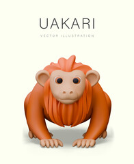 Orange broad nosed monkey, uakari. Vector animal, primate