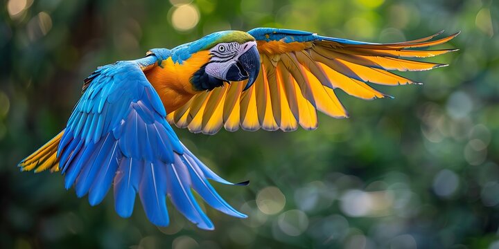 blue macaw bird flying