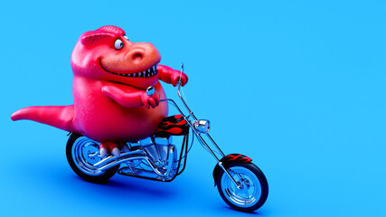 Fun 3D cartoon illustration of a Trex on a motorbike © Julien Tromeur